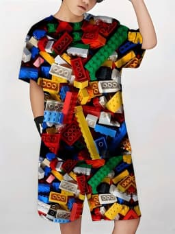 2026 Children's Clothing 3D Colourful Bricks Summer Tops Child Sets Short Sleeve Kids Tracksuit Sets Fashion Boys Kids Clothes