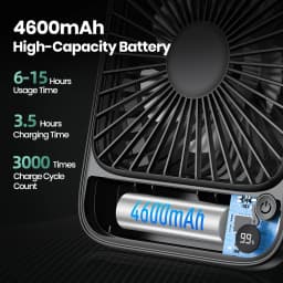 TOPK Ultra Thin Mini Portable Fan 5000mAh USB Rechargeable Electric Desk Fan LED Display Personal Cooling Table Fan Camping