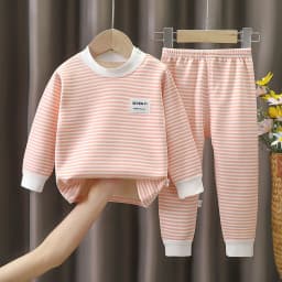 Baby Warm Clothing Set Fleece Lined Children Boys Girls Striped Underwear Sleepwear Set Ideal for Home Pajamas Autumn Winter