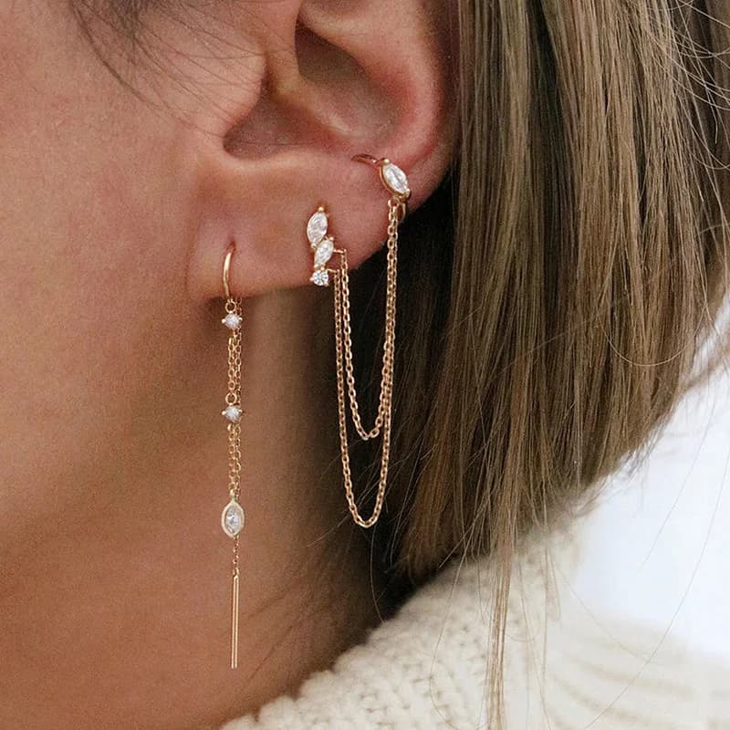 Crmya Chain Earrings for Women Gold-plated Zirconia Hoop Stud Dangle Earring Women Vacation and Party Jewelry Accessories