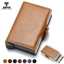 Antitheft Men id Bank Credit Card Holder Double Rfid Blocking Wallet Leather Security Aluminum Box Metal Purse Cardholder Case
