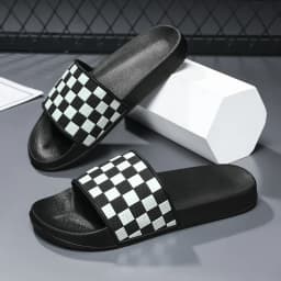 Summer Men's Slippers Are Comfortable and Simple. Sandals and Checkered Slippers Are Fashionable Outdoor Beach Slippers 45 46