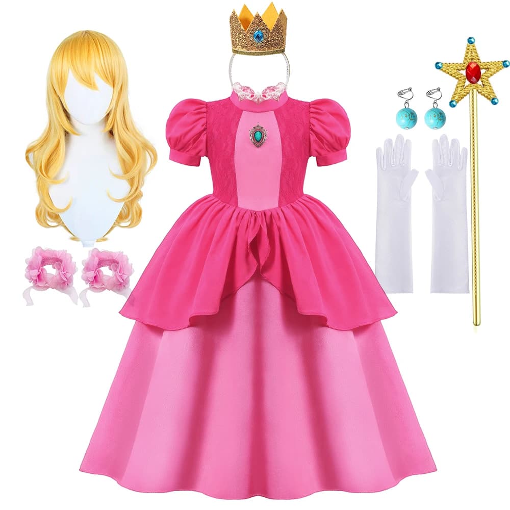 Peach Cosplay Dress Girl Movie Role Playing Princess Fancy Carnival Birthday Party Outfits Children 2-10y Pink Queen Vestidos