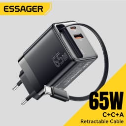 Essager 65W Fast Charger Type C PD USB Charger with Type-C Retractable Cable Portable Charger for Laptops iPhone 16 15 Samsung