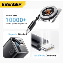 Essager 65W Fast Charger Type C PD USB Charger with Type-C Retractable Cable Portable Charger for Laptops iPhone 16 15 Samsung