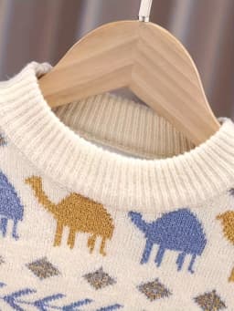 Boys' Knitted Sweater Pullover with Fleece Lining, New Autumn and Winter Style for Toddlers and Children, Winter Base Layer