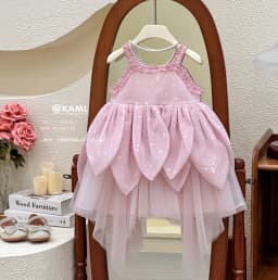 Girls Dress 2026 Summer New Flower Fairy Princess Strap Dress Super Fairy Children Birthday Princess Dress