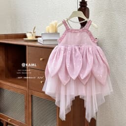 Girls Dress 2026 Summer New Flower Fairy Princess Strap Dress Super Fairy Children Birthday Princess Dress