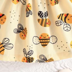 (0-3 Year Old Baby Girl Dress) Summer New Yellow Little Fly Sleeves Cute Bee Children'S Sleeveless Clothes+Bow Headband