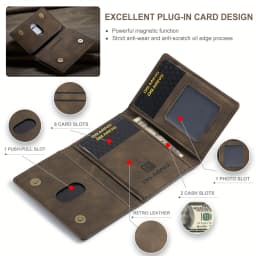 1pc Men's RFID Blocking Business Card Holder, Large Capacity Multiple Card Slots Wallet With Transparent Pocket, Three-fold