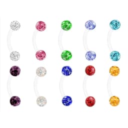 Coated Crystal Silicone 16g 1.2mm Eyebrow Ring Flexible Bioflex 6/8/10/12mm Bar Monroe Lip Curved Barbell Piercing