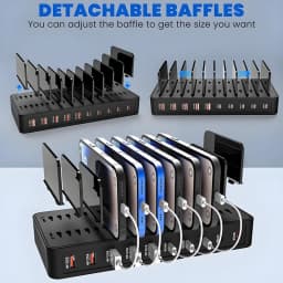 100W Multi-Functional Charger with 5 USB and 5 Type-C Ports Built-in Stand Compatible with Phone Tablet for Home Office Travel