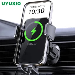 UYUXIO Auto Clamping Wireless Car Charger with LED Light 66W Fast Charging Air Vent Car Phone Holder for iPhone 16 15 14 Pro Max