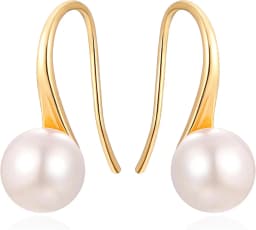 Silver Plated Gold Plated Hoop Handpicked AAA+ Quality White Freshwater Cultured Pearl Dangle Drop Earrings Jewelry for Women