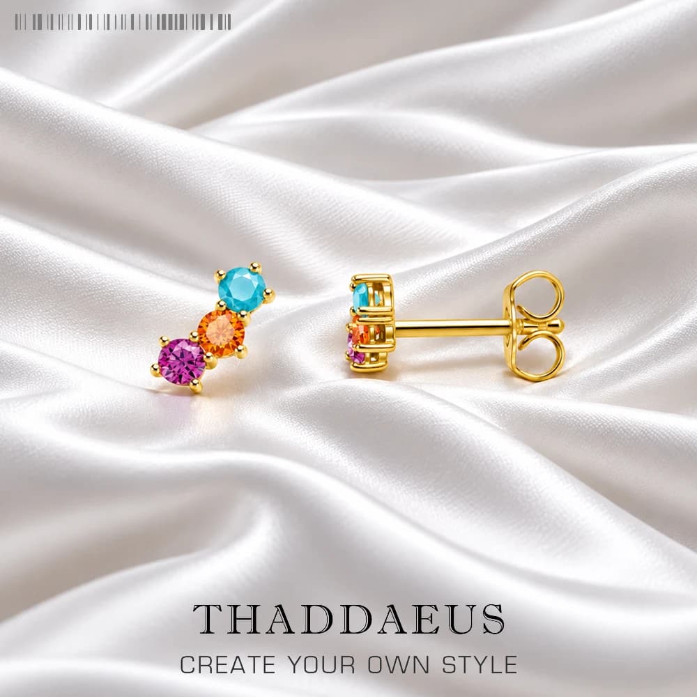 Gold Plated Ear Studs Colourful Stones Europe Bohemia Jewerly For Women New Gift In 925 Sterling Silver