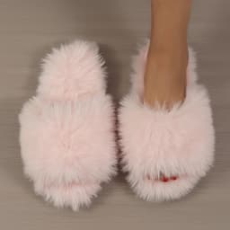 2026 New Women's Faux Fur Fluffy Slippers Autumn Winter Home Floor Shoes Soft EVA Sole Light Weight Female Fashion Slides