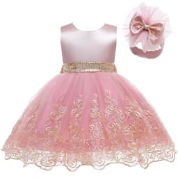 Toddler Girls Lace Bow Dress Backless Princess Dress+Headband Elegant Baby 1st Birthday Party Baptism Infant Wedding Prom Gown