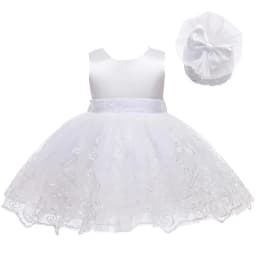Toddler Girls Lace Bow Dress Backless Princess Dress+Headband Elegant Baby 1st Birthday Party Baptism Infant Wedding Prom Gown