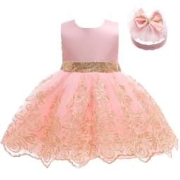Toddler Girls Lace Bow Dress Backless Princess Dress+Headband Elegant Baby 1st Birthday Party Baptism Infant Wedding Prom Gown