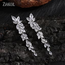 ZAKOL Water Drop Zircon Leaf Shape Bridal Wedding Dangle Earrings For Women Temperament Elegant Party Gift Jewelry Accessories