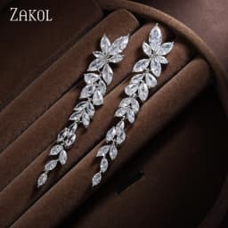 ZAKOL Water Drop Zircon Leaf Shape Bridal Wedding Dangle Earrings For Women Temperament Elegant Party Gift Jewelry Accessories