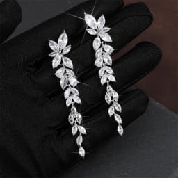 ZAKOL Water Drop Zircon Leaf Shape Bridal Wedding Dangle Earrings For Women Temperament Elegant Party Gift Jewelry Accessories