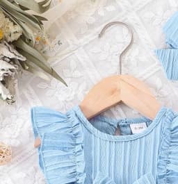 Baby Girl Summer Blue Dress with Ruffled Edges and Bow, Sweet and Cute Style Dress Suitable for 0-3 Year Old Cute Baby Girls