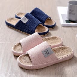 Summer Women Home Slippers Linen Summer Lightweight Flat Sandals Breathable Comfortable Non-Slip Slides Indoor Men Slippers