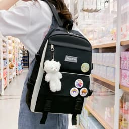 Backpack with Kawaii Pin and Accessories, 5Pcs Kawaii Backpack Combo Kit, Canvas Backpacks, Cute Kawaii Backpack Large Capacity