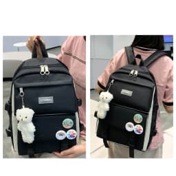 Backpack with Kawaii Pin and Accessories, 5Pcs Kawaii Backpack Combo Kit, Canvas Backpacks, Cute Kawaii Backpack Large Capacity