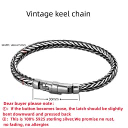 100% S925 Sterling Silver Handmade Woven Retro Domineering Style Personality Keel Man Woman Pure S925 Silver Bracelet Jewelry