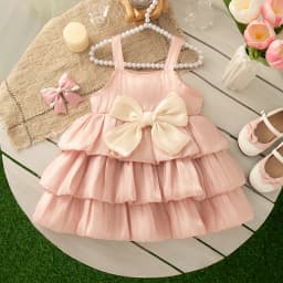 Girls Dresses Summer Bow Multi-Layer Mesh Halter Baby Girl Dresses Cute Birthday Party Dresses Baby Dresses Baby Girl Clothing
