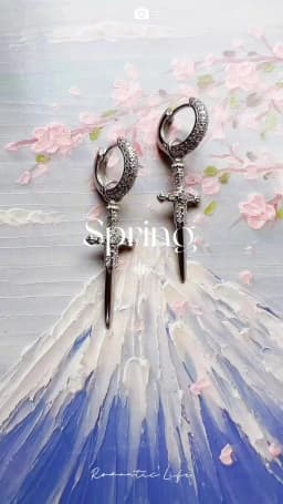 White Zircon Pave Sword Cross Creole Hinged Hoop Earrings Fine Jewelry For Women Men Vintage Gift In 925 Sterling Silver