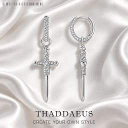 White Zircon Pave Sword Cross Creole Hinged Hoop Earrings Fine Jewelry For Women Men Vintage Gift In 925 Sterling Silver