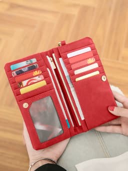 Classic Vintage Women's Long Wallet Simple Double Zipper Large Capacity Handbag PU Leather Multi-Card Slot Credit Card Holder