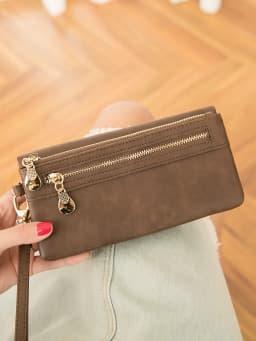 Classic Vintage Women's Long Wallet Simple Double Zipper Large Capacity Handbag PU Leather Multi-Card Slot Credit Card Holder