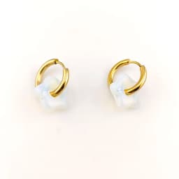 HUIDANG Stainless Steel Hoop Earrings With Stones Ohrringe Natural Flower Green Stone Earrings Woman Trending Pendientes