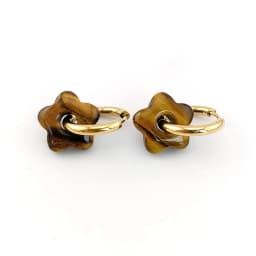 HUIDANG Stainless Steel Hoop Earrings With Stones Ohrringe Natural Flower Green Stone Earrings Woman Trending Pendientes