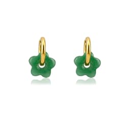 HUIDANG Stainless Steel Hoop Earrings With Stones Ohrringe Natural Flower Green Stone Earrings Woman Trending Pendientes