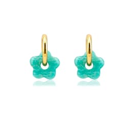 HUIDANG Stainless Steel Hoop Earrings With Stones Ohrringe Natural Flower Green Stone Earrings Woman Trending Pendientes