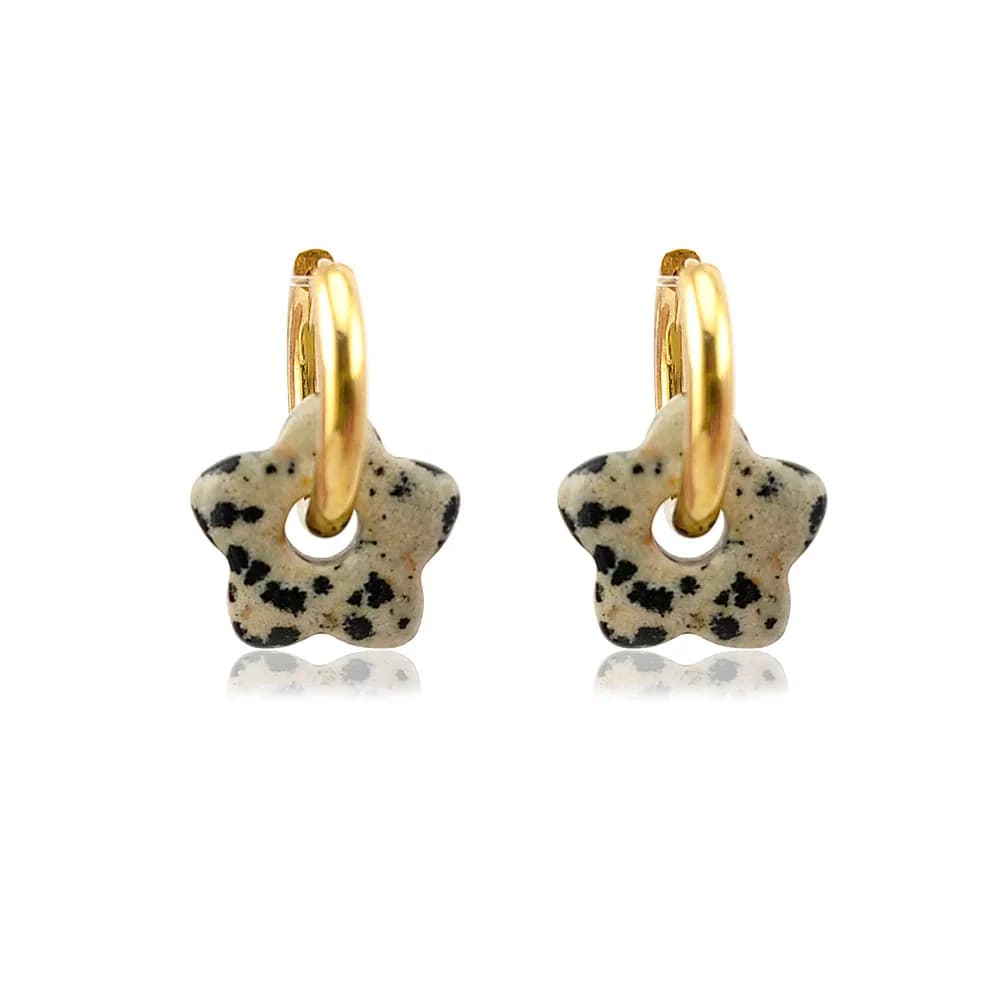 HUIDANG Stainless Steel Hoop Earrings With Stones Ohrringe Natural Flower Green Stone Earrings Woman Trending Pendientes
