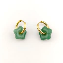 HUIDANG Stainless Steel Hoop Earrings With Stones Ohrringe Natural Flower Green Stone Earrings Woman Trending Pendientes