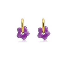 HUIDANG Stainless Steel Hoop Earrings With Stones Ohrringe Natural Flower Green Stone Earrings Woman Trending Pendientes
