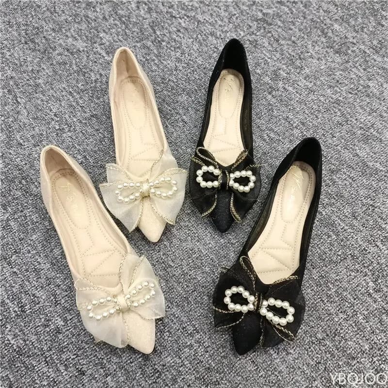 Ladies' versatile temperament pointed bow flat shoes Spring summer new fashionable elegant comfortable dress flat shoes