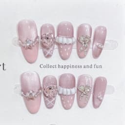 10pcs Purple Cat's Eye Handmade Fake Nails Tips Glitter Mid-length Oval Press on Nails Art Bow Rhinestone Design False Nail Sets