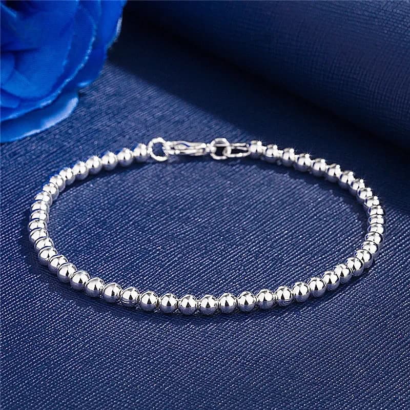 925 Sterling Silver Charm Bracelet for Women 4mm Beads Chain Popular Brands Jewelry Wedding Party Christmas Gifts