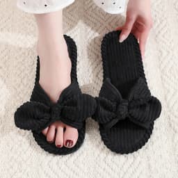 Women's Bow Flat Heel Slippers Home Non-slip Open-toe Breathable Slippers for All Season ladies Bedroom Fashion Soft Sole Slides