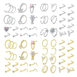 18Pcs Small Open Nose Rings Love Heart Pendant Nose Stud L Shaped Butterfly Flower Stainless Steel Spiral Nose Piercing Jewelry
