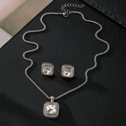 Zircon Necklace Set Geometric Square Pendant Earrings Copper Plated 18K Gold Jewelry Set