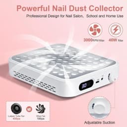 Nail Dust Collector with Reusable Filter, Powerful Vacuum Fan with Disposable Filter Dust Collector for Acetate Fiber Nails, Colored Gel Nails, Nail Salons, White, Pink